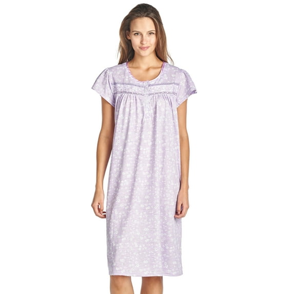 Casual Nights Women's Short Sleeve Floral And Lace Nightgown