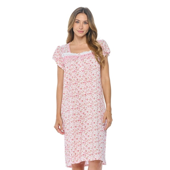 Casual Nights Women's Short Sleeve Floral And Lace Nightgown