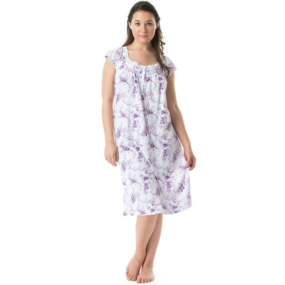 Casual Nights Women's Short Sleeve Floral And Lace Nightgown