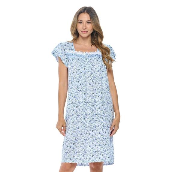 Casual Nights Women's Short Sleeve Floral And Lace Nightgown