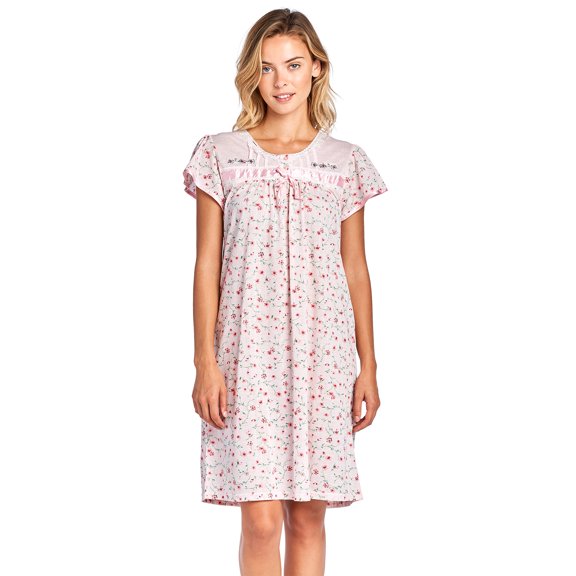 Casual Nights Women's Short Sleeve Floral And Lace Nightgown