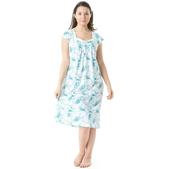 Casual Nights Women's Short Sleeve Floral And Lace Nightgown
