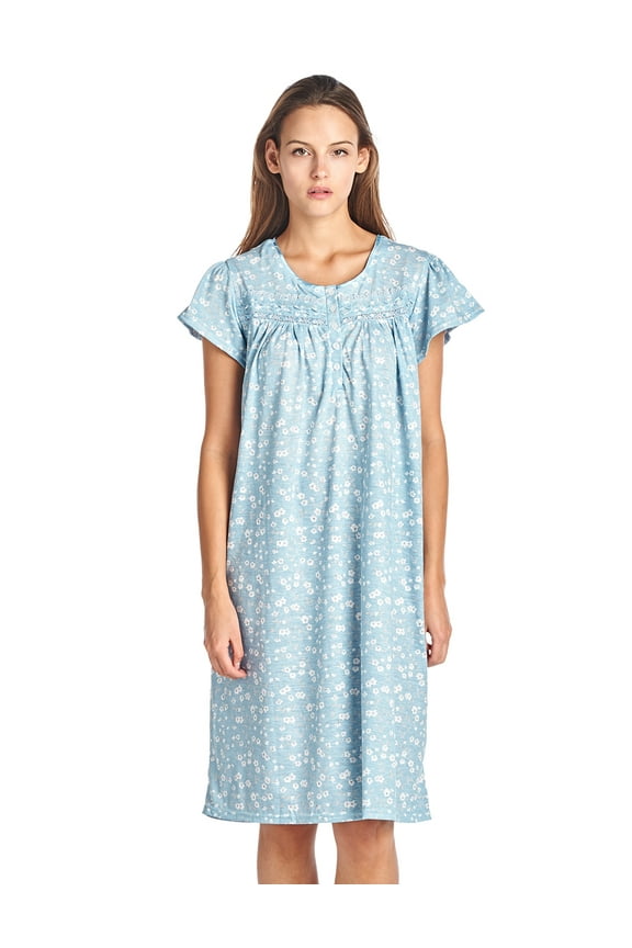 Women's Short Sleeve Floral And Lace Nightgown