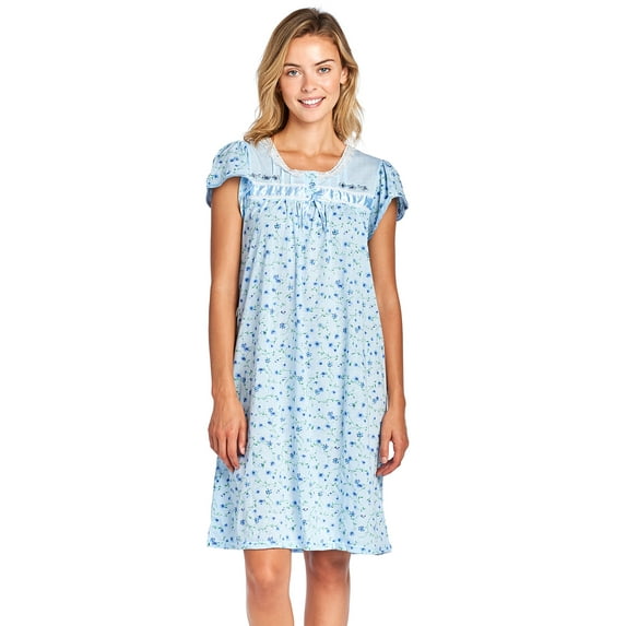 Casual Nights Women's Short Sleeve Floral And Lace Nightgown