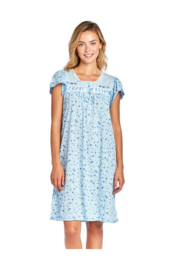 Women's Short Sleeve Floral And Lace Nightgown