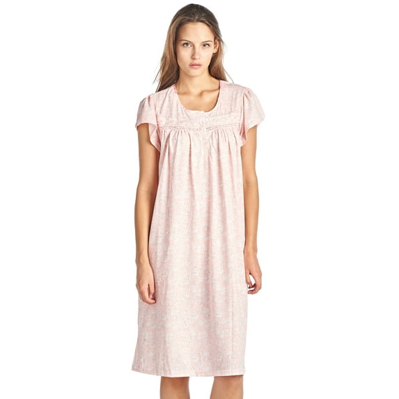 Casual Nights Women's Short Sleeve Floral And Lace Nightgown