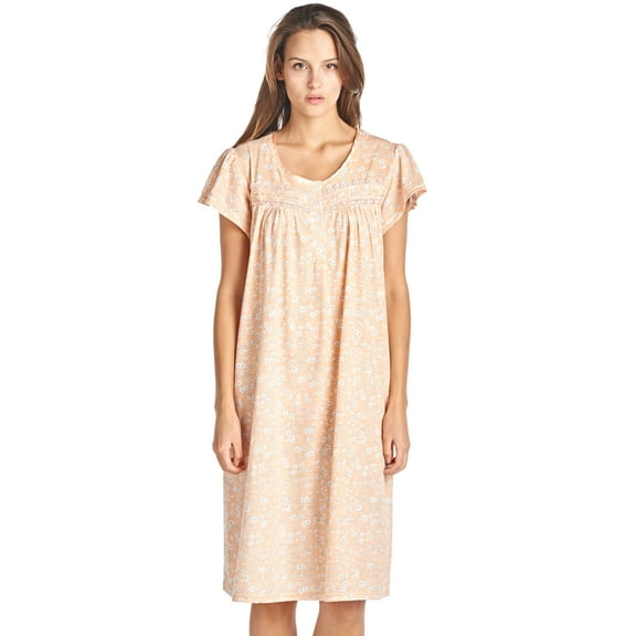 Casual Nights Women's Short Sleeve Floral And Lace Nightgown