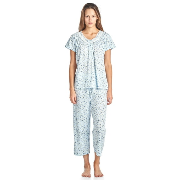 Casual Nights Women's Short Sleeve Floral Capri Pajama Set