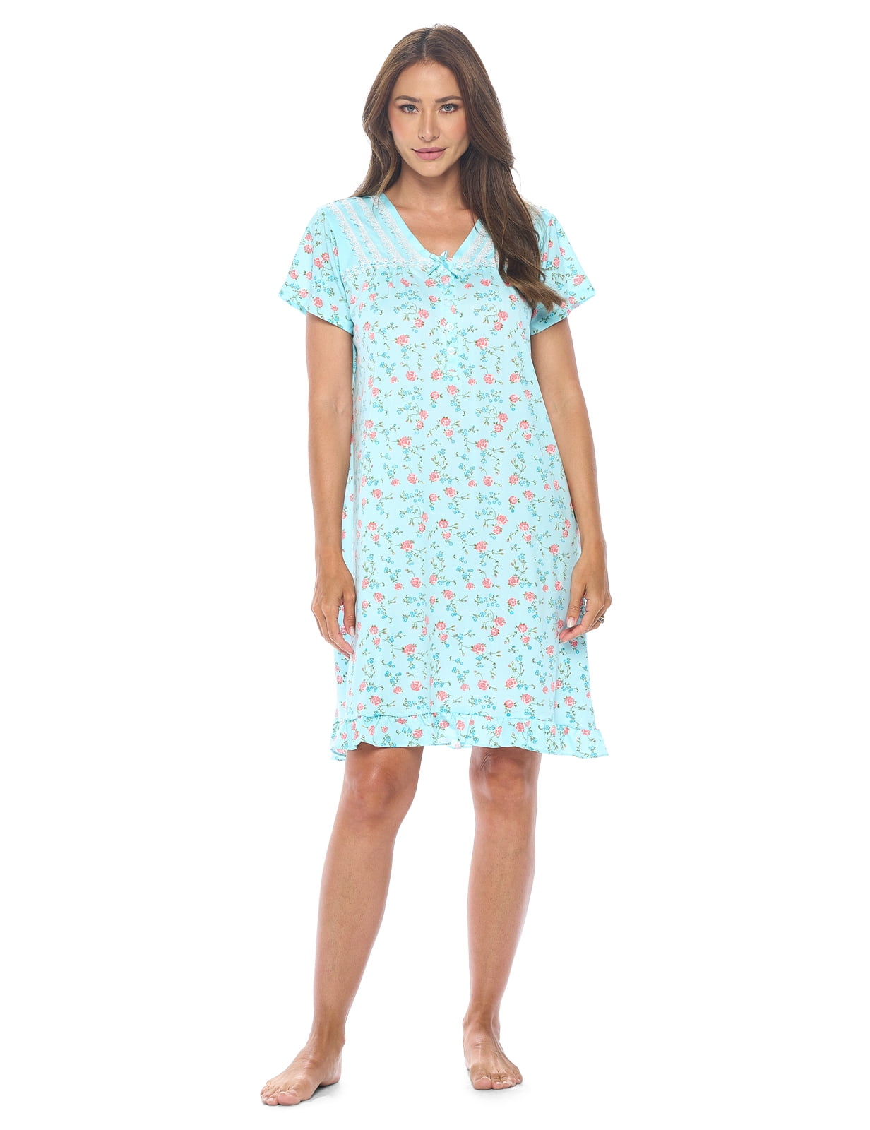 Casual Nights Women's Short Sleeve Floral Nightgown Nightshirt Night ...