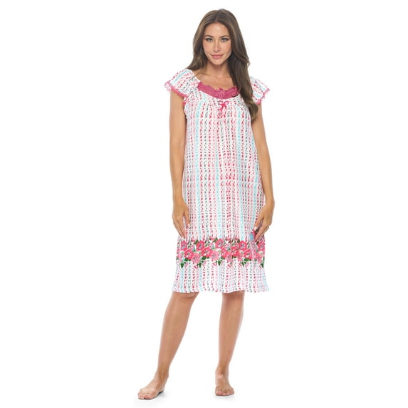 Casual Nights Women's Short Sleeve Floral Nightgown Nightshirt Night Dress