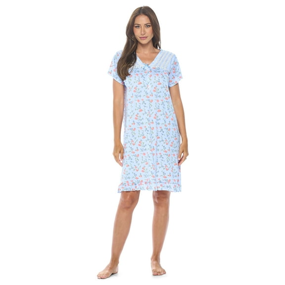 Casual Nights Women's Short Sleeve Floral Nightgown Nightshirt Night Dress