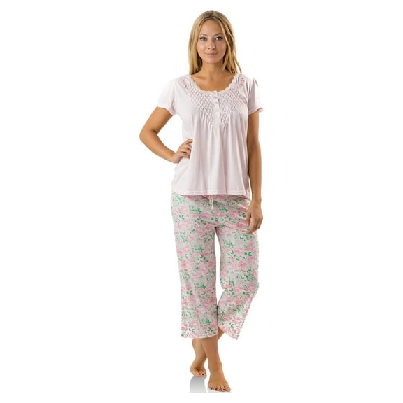 Casual Nights Women's Short Sleeve Lace Dot Capri Pajama Set