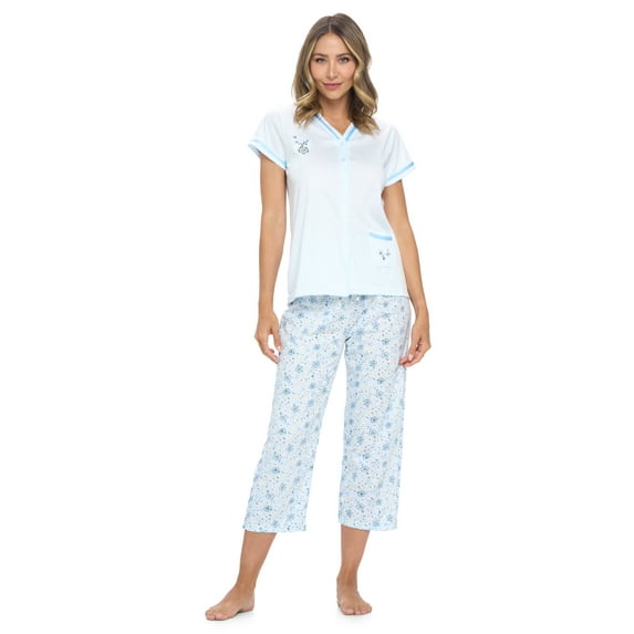Casual Nights Women's Short Sleeve Lace Dot Capri Pajama Set
