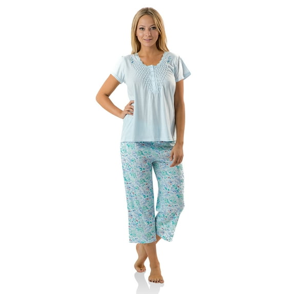 Casual Nights Women's Short Sleeve Lace Dot Capri Pajama Set