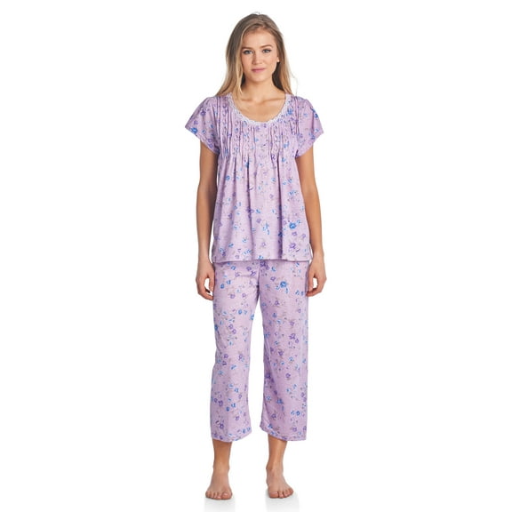 Casual Nights Women's Short Sleeve Lace Dot Capri Pajama Set