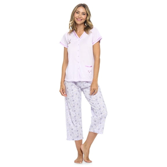 Casual Nights Women's Short Sleeve Lace Dot Capri Pajama Set