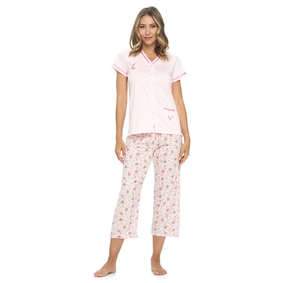 Casual Nights Women's Short Sleeve Lace Dot Capri Pajama Set