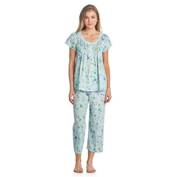 Casual Nights Women's Short Sleeve Lace Dot Capri Pajama Set