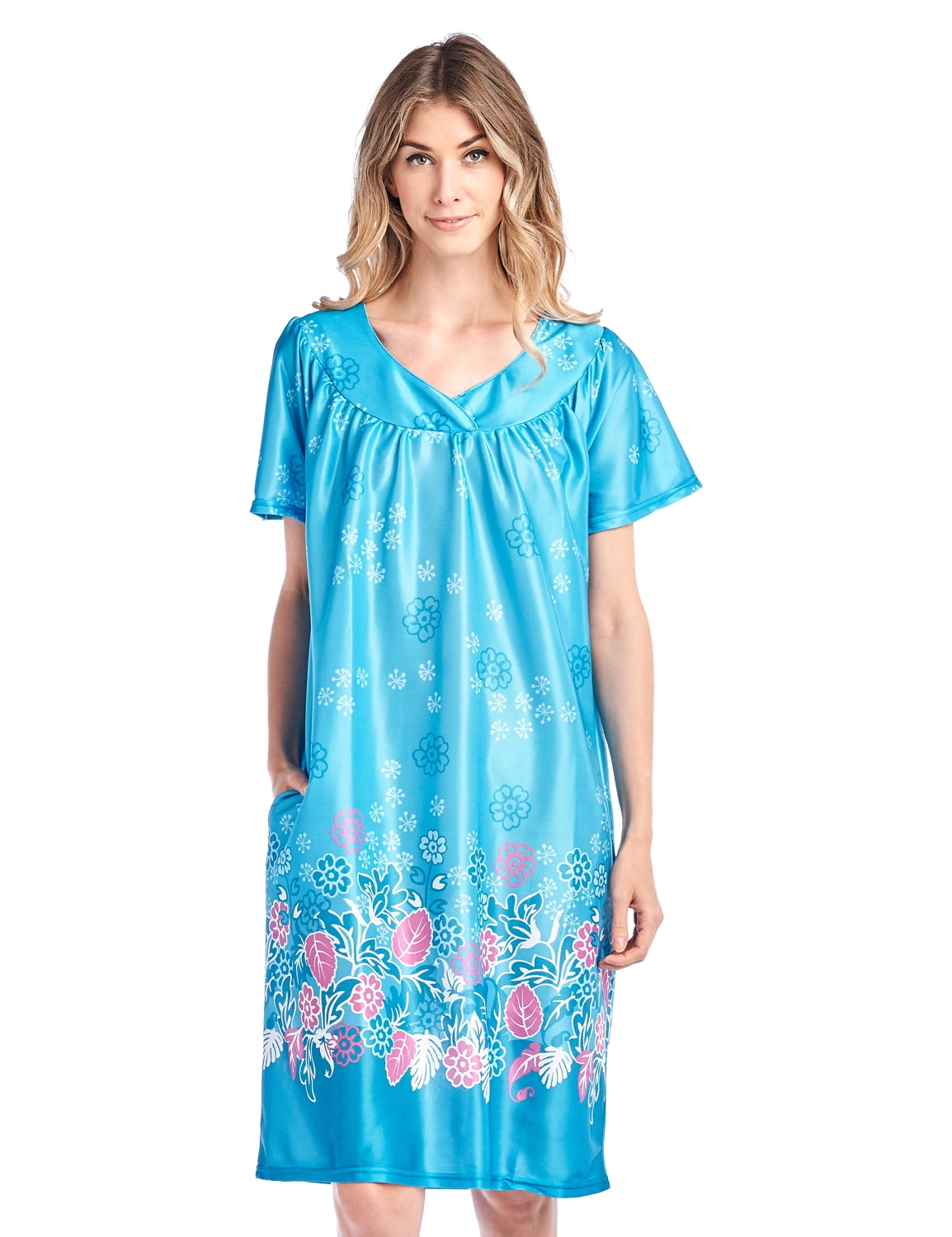 Casual Nights Women's Short Sleeve Muumuu Lounger Dress - Teal - Large