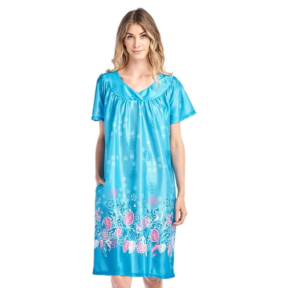 Casual Nights Women's Short Sleeve Muumuu Lounger Dress - Teal - Large