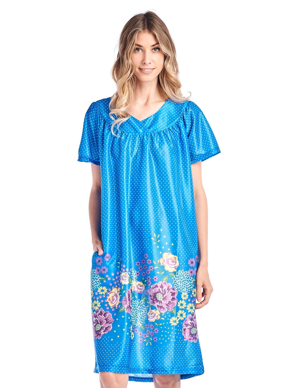 cotton muumuu dress walmart Casual Nights Women's Short Sleeve Muumuu Lounger Dress - Green