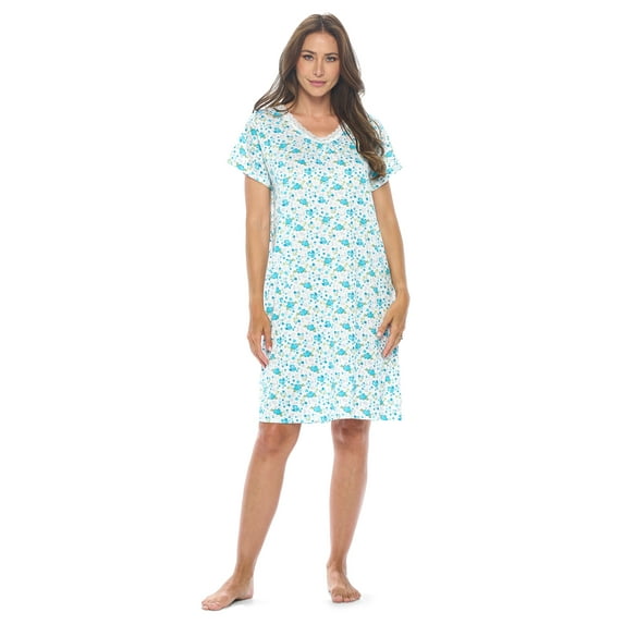 Casual Nights Women's Short Sleeve Nightgown Lace V-Neck Sleepshirt Night Dress