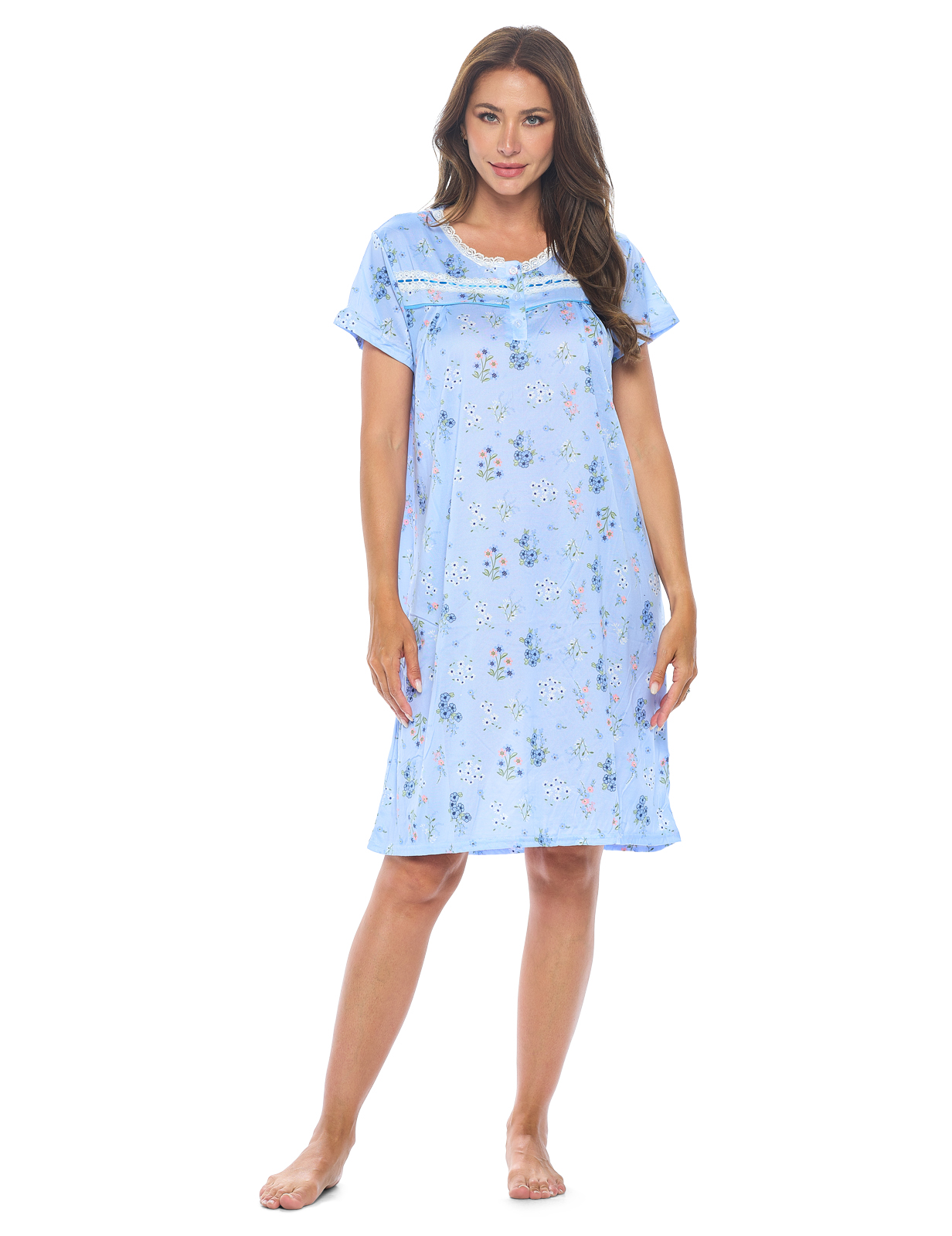 Women Nightgown 3/4 Sleeve Sleepshirts Round Neck Pajamas Dress Spring ...