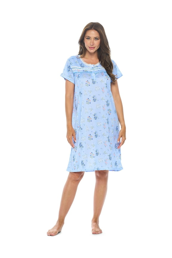 Women's Short Sleeve Nightgown Lace V-Neck Sleepshirt Night Dress