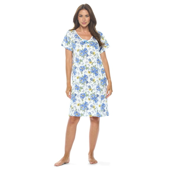 Casual Nights Women's Short Sleeve Nightgown Lace V-Neck Sleepshirt Night Dress