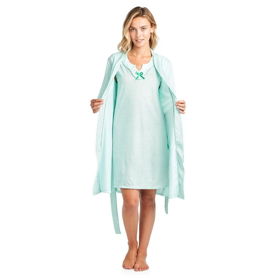 Casual Nights Women's Sleepwear 2 Piece Nightgown and Robe Set - Green - Medium