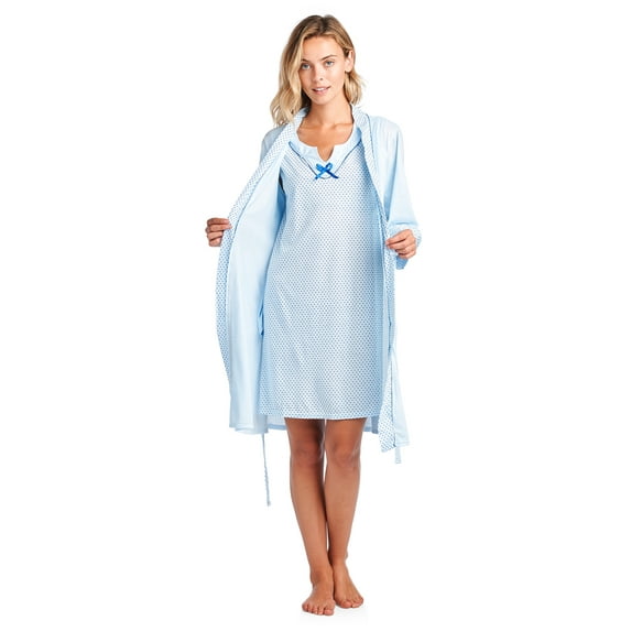 Casual Nights Women's Sleepwear 2 Piece Nightgown and Robe Set - Light Blue - Large