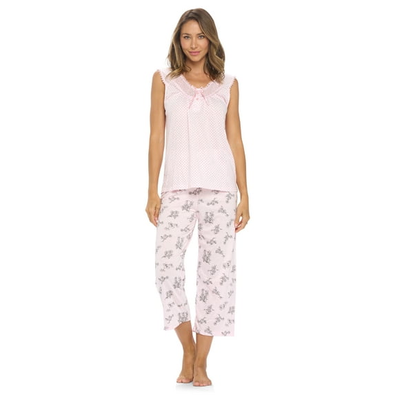 Casual Nights Women's Sleeveles Floral Lace Capri Pajama Set
