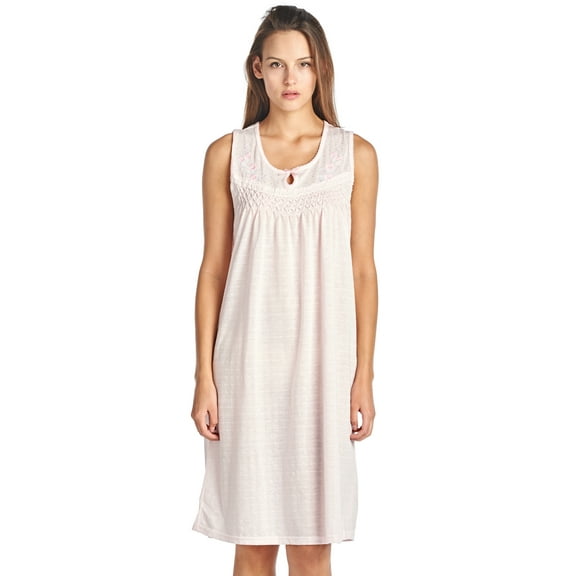 Casual Nights Women's Sleeveless Embroidered Pointelle Nightgown Sleep Dress, Pink - 3X-Large