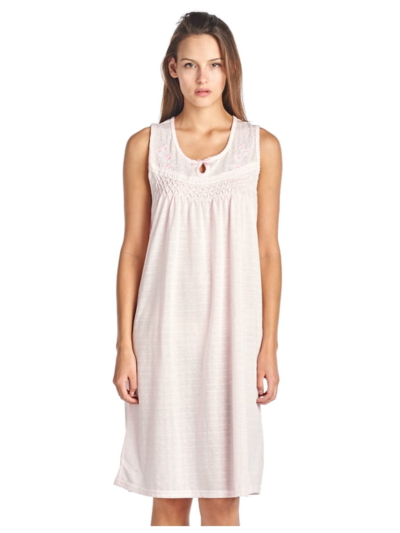 Women's Sleeveless Embroidered Pointelle Nightgown Sleep Dress, Pink - 3X-Large