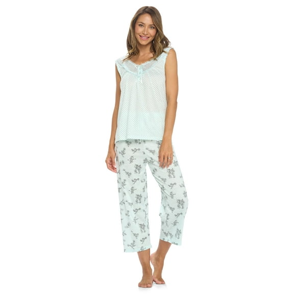 Casual Nights Women's Sleeveless Floral Lace Capri Pajama Set