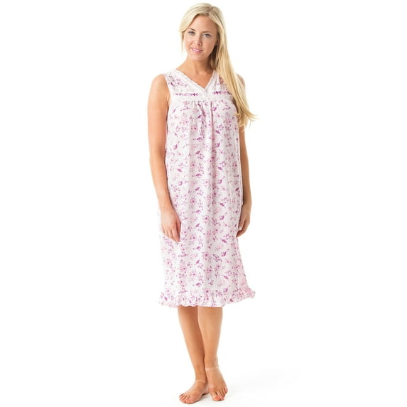 Casual Nights Women's Sleeveless Floral Lace and Ribbon Nightgown