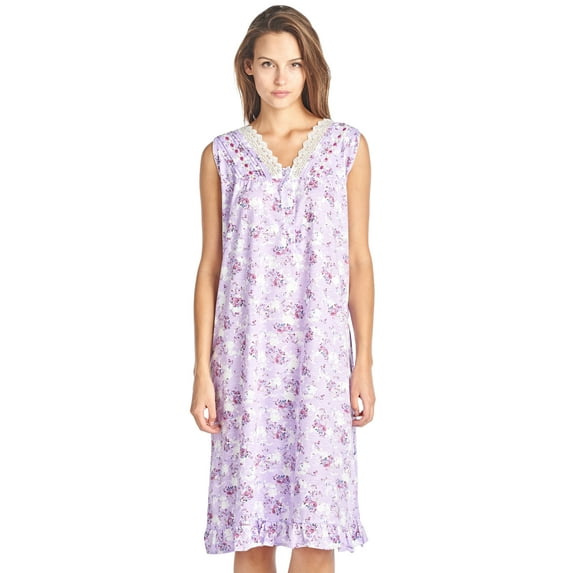 Casual Nights Women's Sleeveless Floral Lace and Ribbon Nightgown