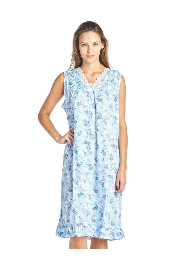 Women's Sleeveless Floral Lace and Ribbon Nightgown