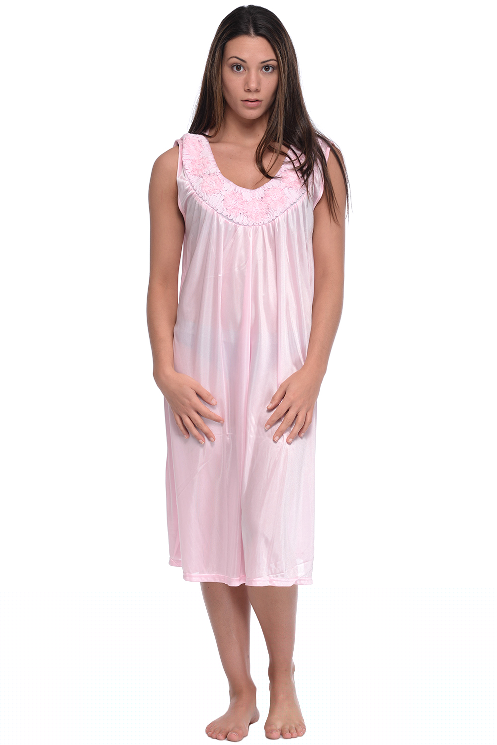 Casual Nights Women's Sleeveless Flower Satin Nightgown