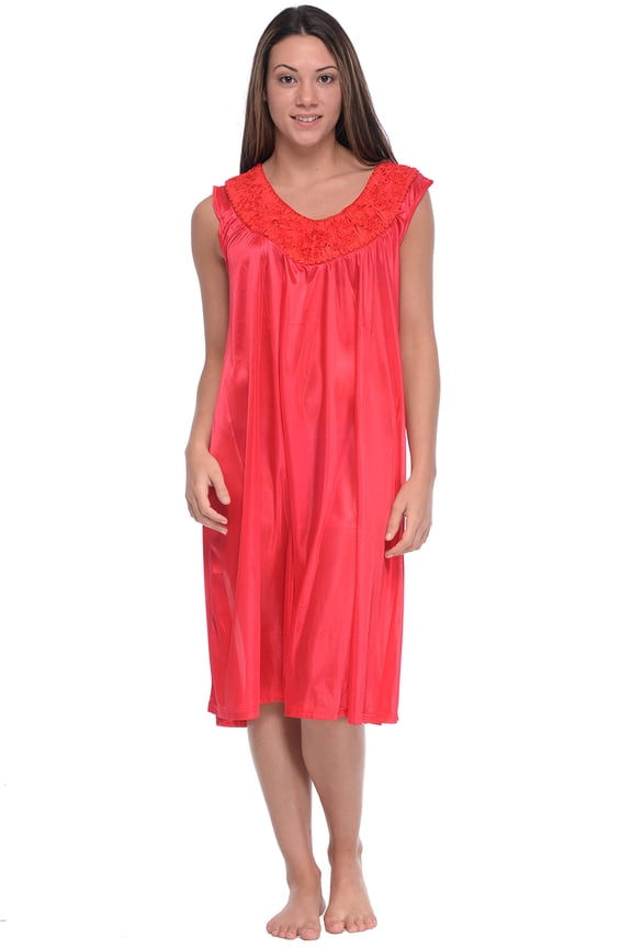 Women's Sleeveless Flower Satin Nightgown