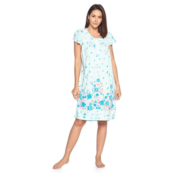 Casual Nights Women's Smocked Lace Short Sleeve Nightgown