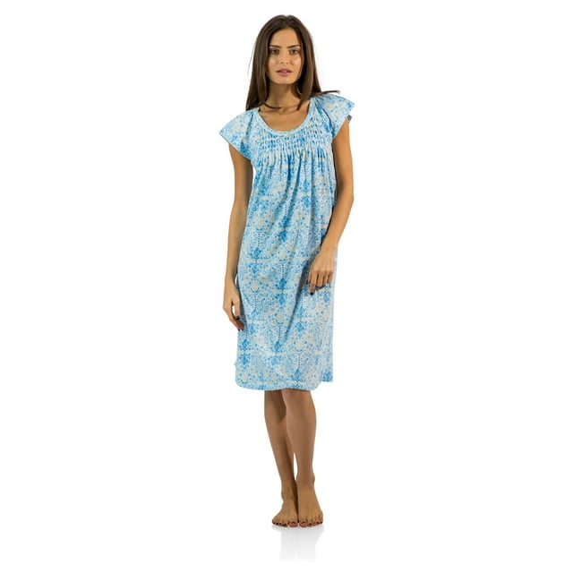 Casual Nights Women's Smocked Lace Short Sleeve Nightgown - Walmart.com