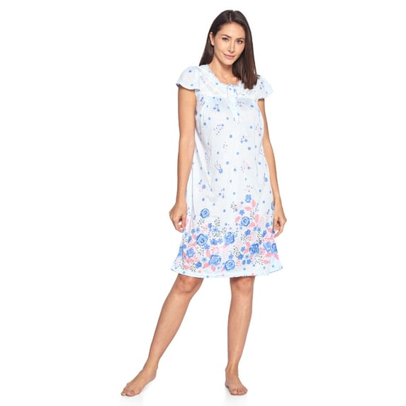 Casual Nights Women's Smocked Lace Short Sleeve Nightgown