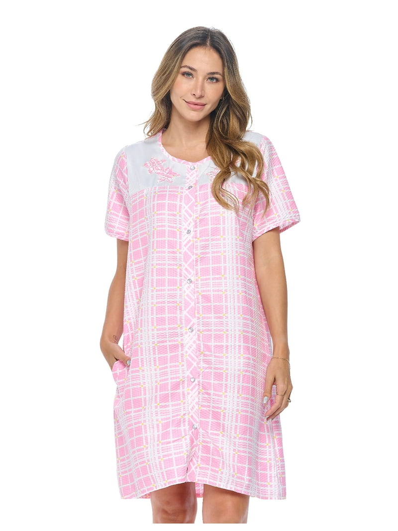 Casual Nights Women's Cotton-Polyester Snap-Front House Dress
