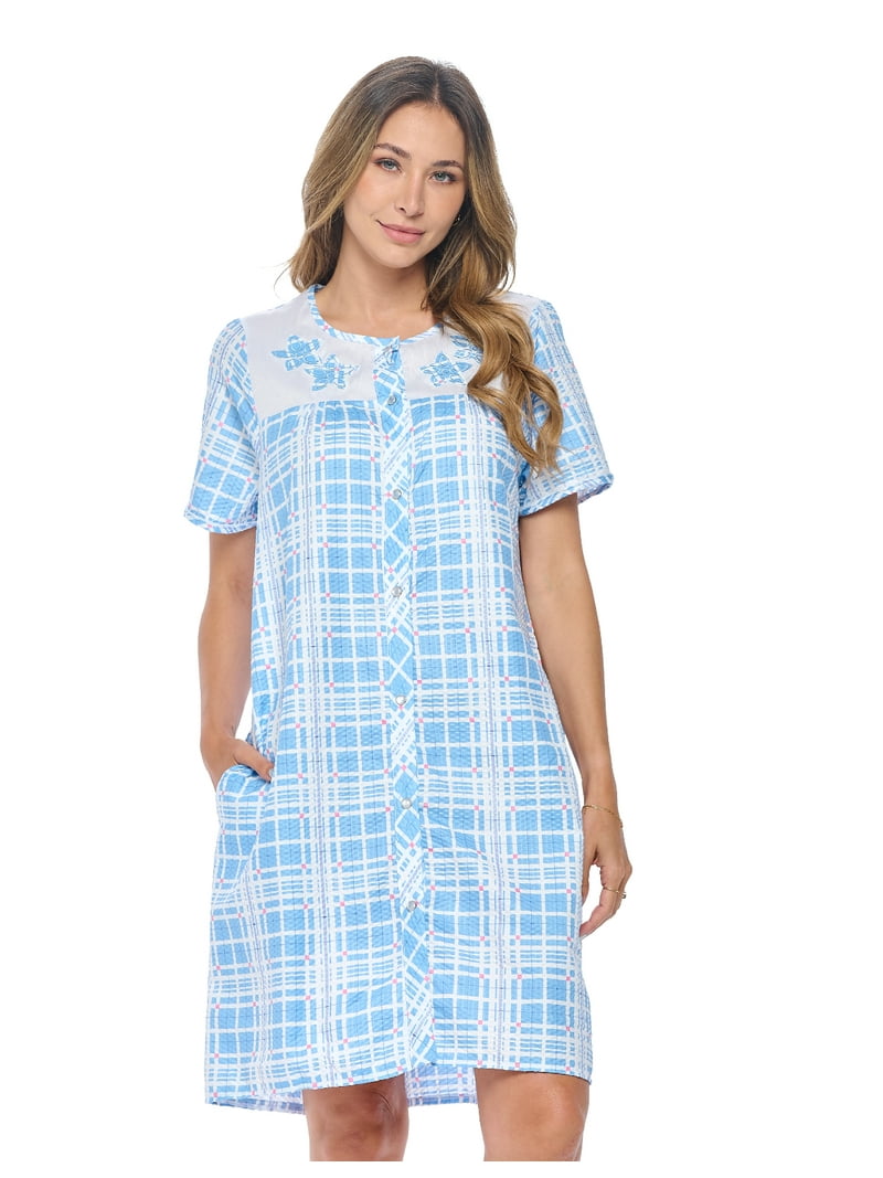 Casual Nights Women's Cotton Housecoat, Snap-Front Duster Robe