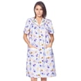 thumbnail image 1 of Casual Nights Women's Snap Front House Dress, Lightweight Short Sleeve Cotton-Poly Knit Duster Robe with Pockets, Mid-Calf, Floral Purple Medium, 1 of 6