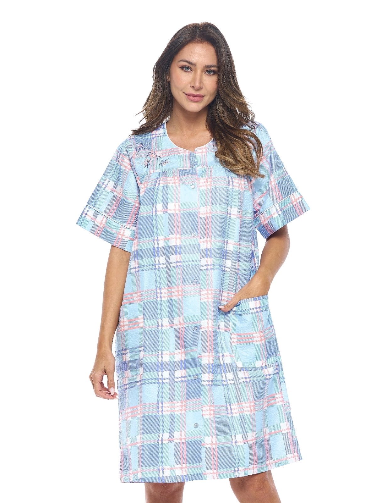 "Casual Nights Women's Cotton Housecoat, Plus Size Summer Duster Robe with  Pockets, Snap Front Closure, 40"" Length" - Walmart.com