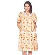 Casual Nights Women's Snap Front House Dress, Lightweight Short Sleeve Cotton-Poly Knit Duster Robe with Pockets, Mid-Calf, Floral Peach 3X