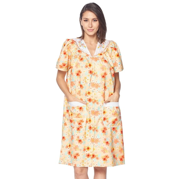 Casual Nights Women's Snap Front House Dress Short Sleeve Woven Duster Housecoat Lounger Sleep Gown
