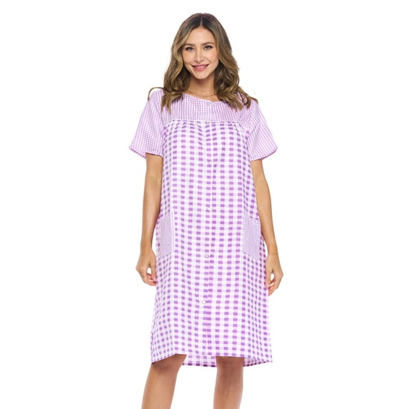 Casual Nights Women's Snap Front House Dress Short Sleeve Woven Duster Housecoat Lounger Sleep Gown